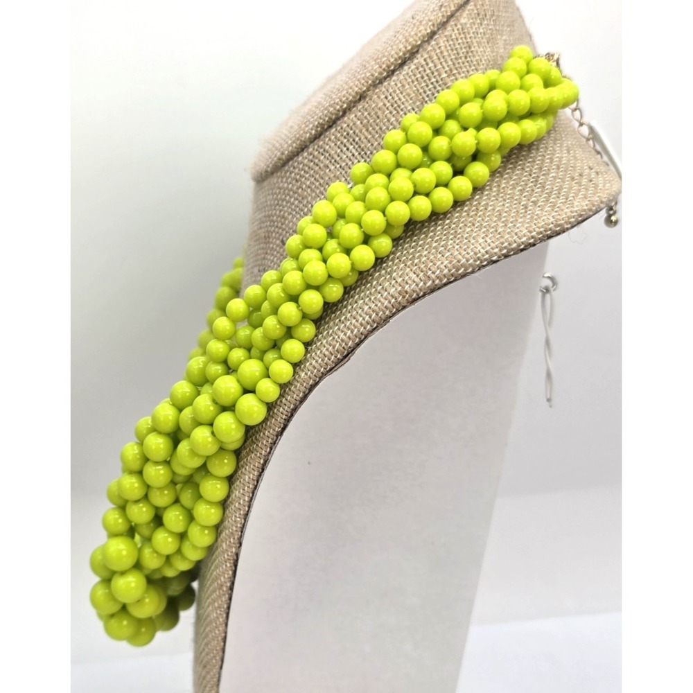 Lime Green Necklace Beaded Roped 6-Strands Lucite Graduated 18"-21" Adjust... - Picture 5 of 12